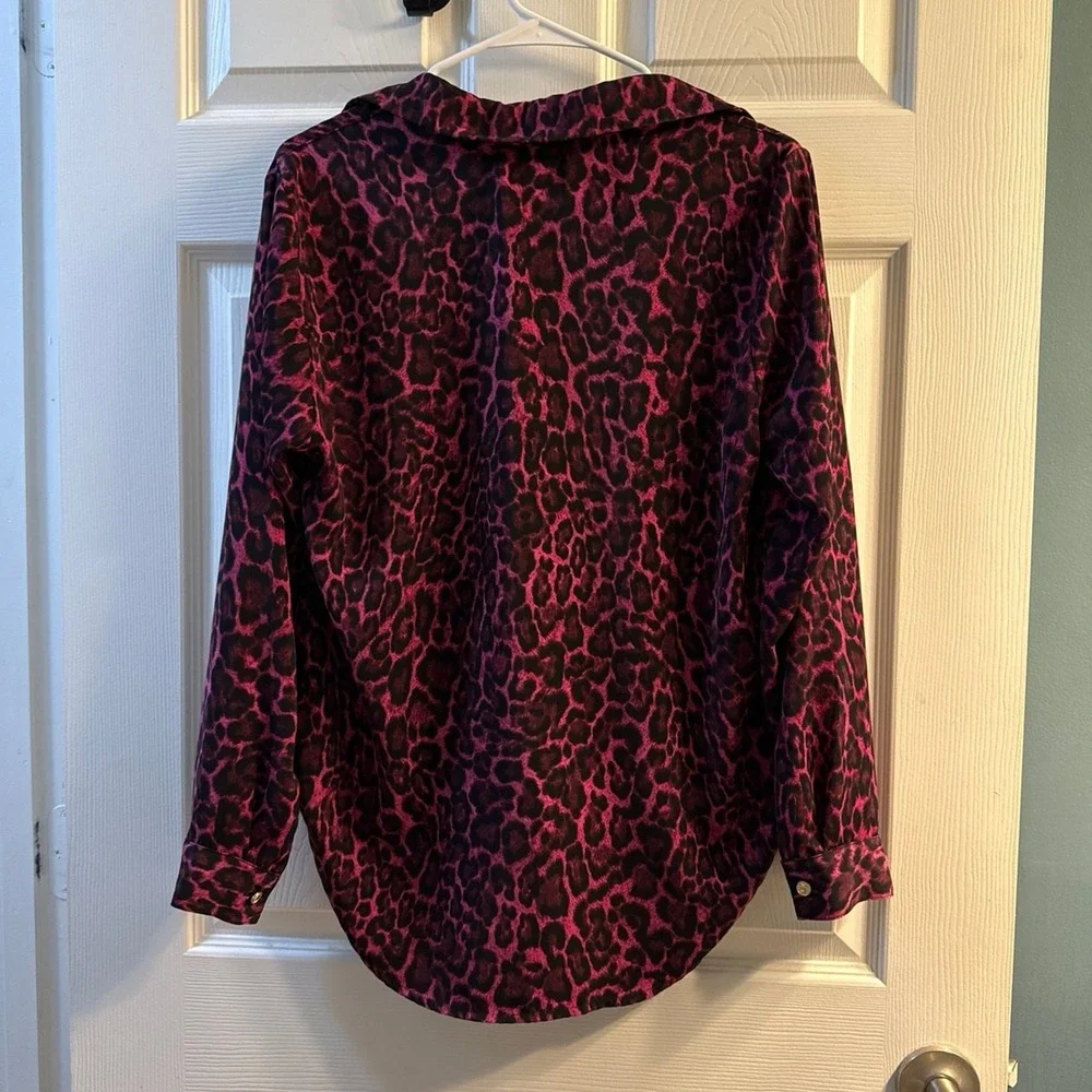 Michael Michael Kors Pink Leopard Print Button Down Blouse Long Sleeve Medium